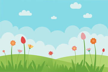 Wildflower Meadow Under a Soft Spring Sky