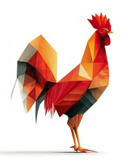 Geometric multicolored rooster with red and orange facets