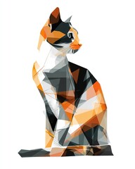 Geometric polygonal calico cat on white background
