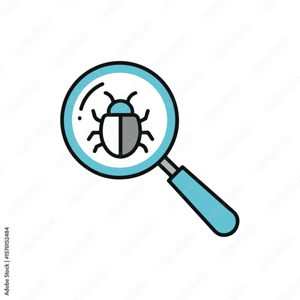 Poster magnifying glass icon with a bug inside.