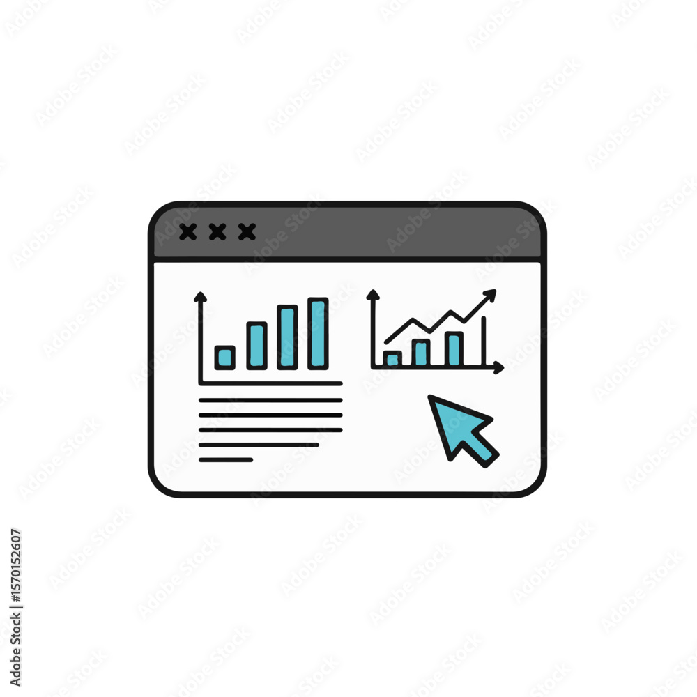 Poster webpage displaying business analytics with graphs and charts.