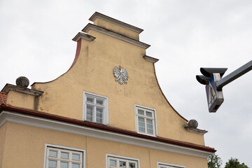Elaborate Gable with Polish Eagle Crest and Windows in Lidzbark Warminski, Poland