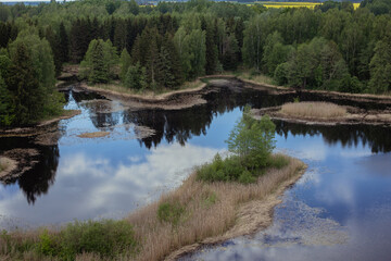 Kirkilai lakes in the spring evening, Lithuania