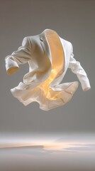 white business suit floating horizontally in the air