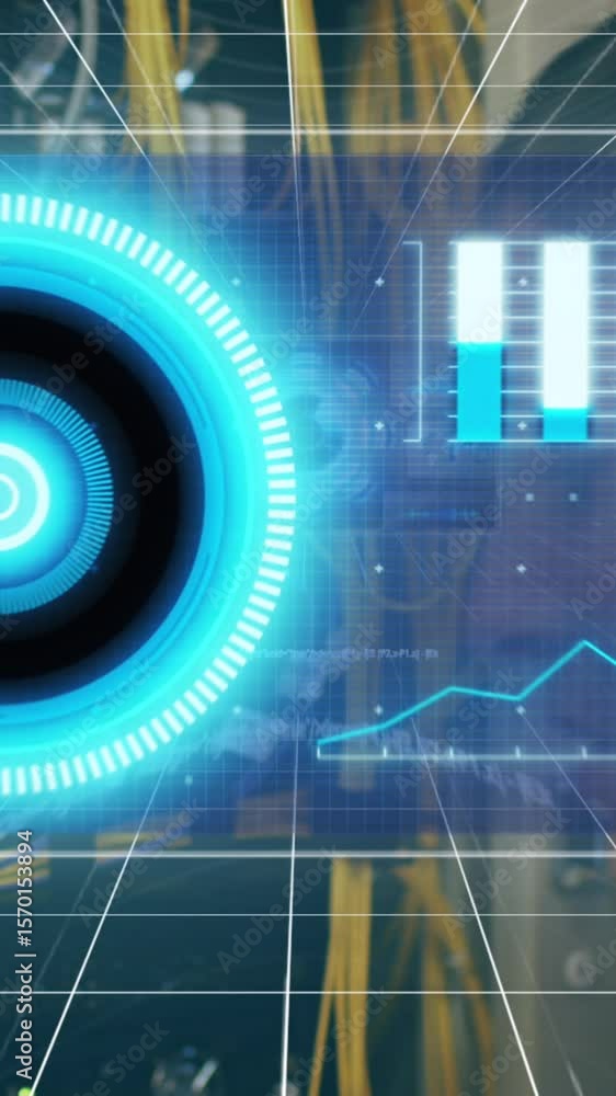 Poster animation of processing circle over integrated circuit and computer wires