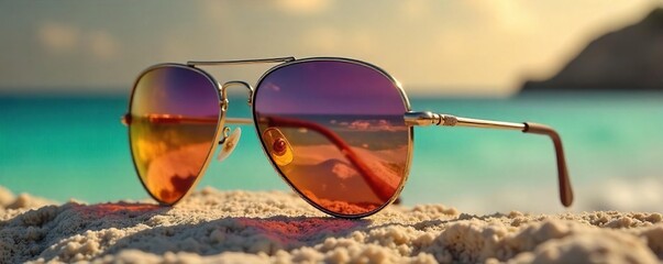 Stylish Aviator Sunglasses Reflecting Summer Sun Perfect for Beach Days and Outdoor Adventures
