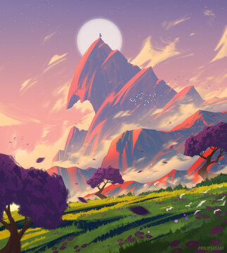 Painterly Mountain Peak Fantasy Land