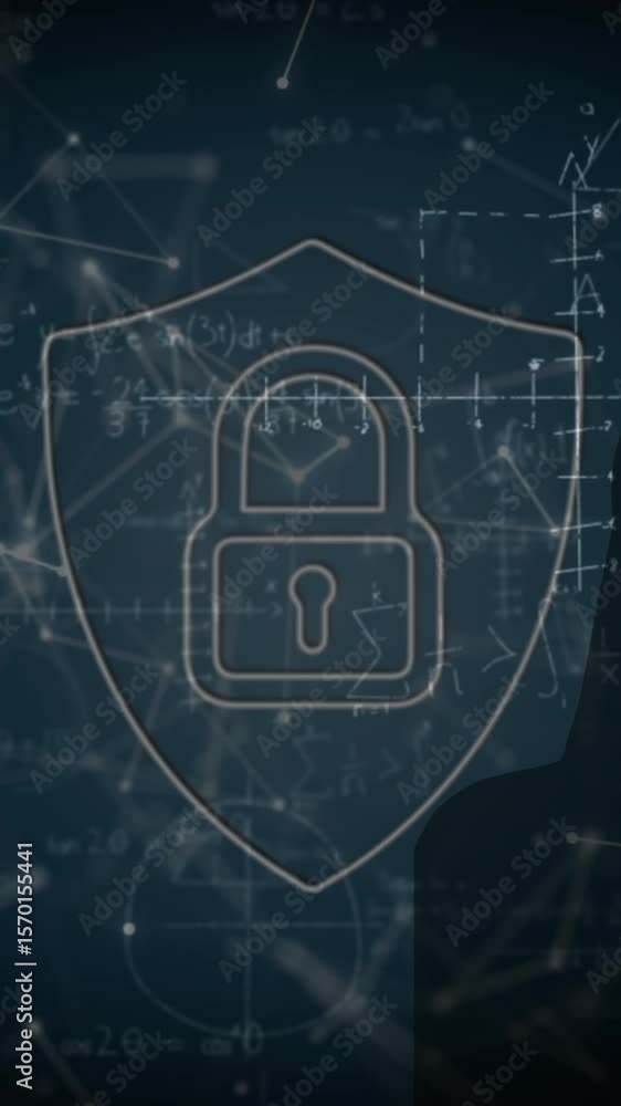 Poster animation of online security padlock over network of connections in background