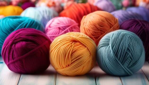 vibrant wool yarn balls are waiting to be used for knitting and crocheting
