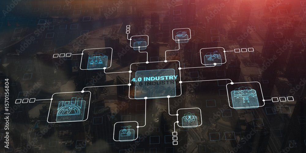 Aufkleber industry 4.0 smart technology concept. automated machinery controlled via internet network