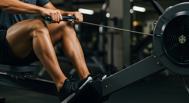 Intense indoor rowing workout focusing on full body strength and cardio improvement