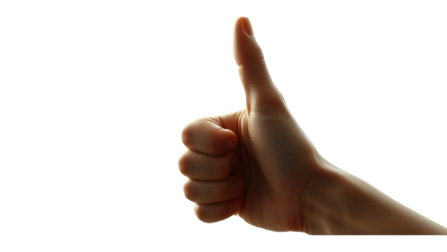 Realistic hand showing thumbs up Hand making ok good yes or like sign isolated on transparent backgr