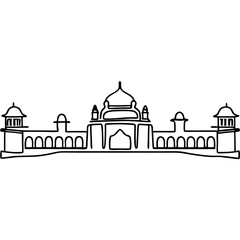 Showcasing Indore architecture, a one-line drawing of historical landmark. This Indore skyline outline features historical and cultural landmarks for travel and architectural designs.