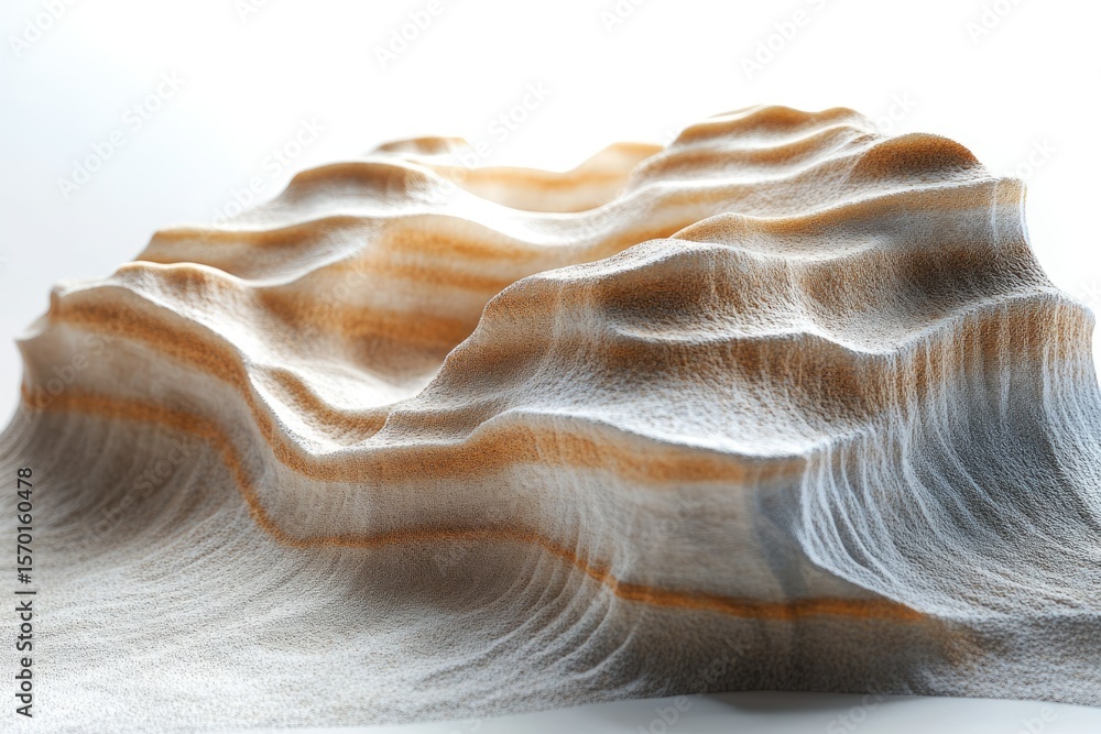 Poster abstract 3d rendering of a textured landscape resembling sand dunes or a fabric wave.