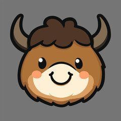Cute Cartoon Yak Face Vector
