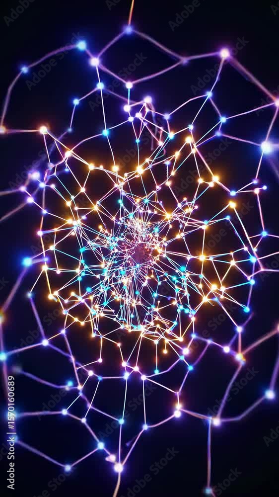 Poster abstract network of colorful lights in a circular design