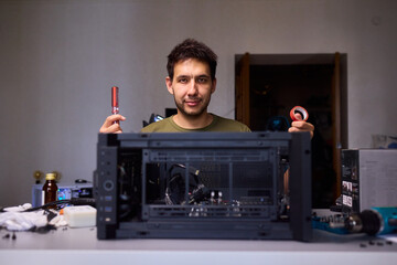 PC Building The Process of Carefully Assembling Components Using a Power Drill Tool