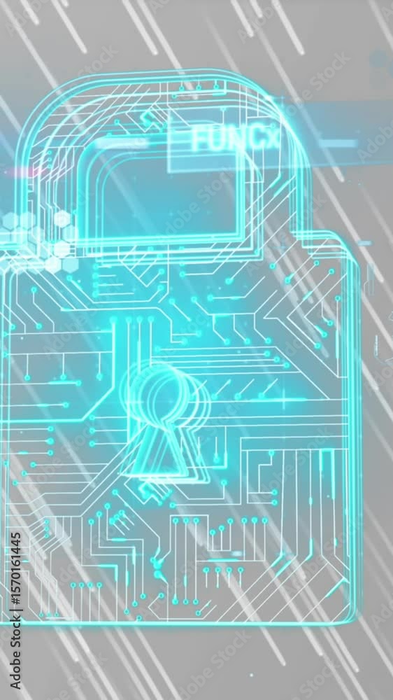 Aufkleber animation of padlock icon and network of connections over data processing