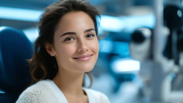 Vision Test Experience in Eye Clinic with Young Woman