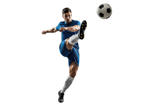 professional soccer player in action kicking a ball