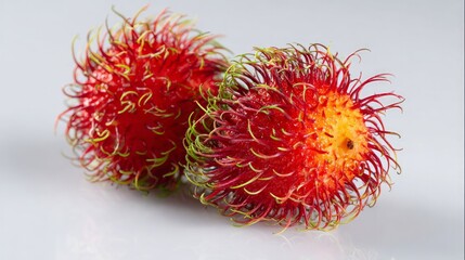Exotic ripe rambutan fruit isolated on a clean white surface