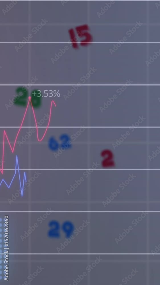Poster animation of numbers and graphs over digital screen
