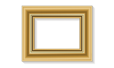 Thick Square Golden Picture Frame with Shadow. Vector Illustration Isolated on White Background