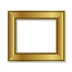 Modern Thick Golden Picture Frame with Shadow. Vector Illustration Isolated on White Background