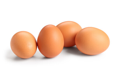 Brown chicken eggs on white background