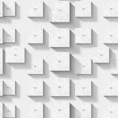 Illustration 3d rendering of white cubes. Seamless geometric pattern with white faintly patterned irregular squares.