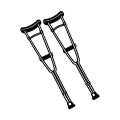 Chrome orthopedic crutches with citrus orange handles minimalist Vector illustration