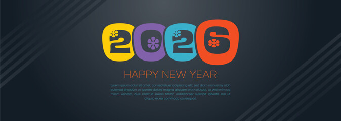 Obraz premium Retro Style New Year 2026 Banner with Bold Colors and Rounded Typography for Modern Promotions