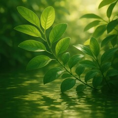 Obraz premium Vibrant green leaves in sunlight creating a lush natural backdrop