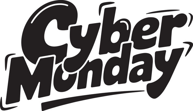 CYBER MONDAY Hand-drawn Style text Graphic black silhouette vector, Simple silhouette Design vector icon with Transparent background. A bold, stylized font text, Perfect for Sales Promotions