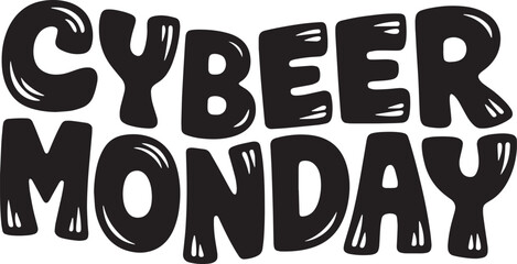 CYBER MONDAY Hand-drawn Style text Graphic black silhouette vector, Simple silhouette Design vector icon with Transparent background. A bold, stylized font text, Perfect for Sales Promotions