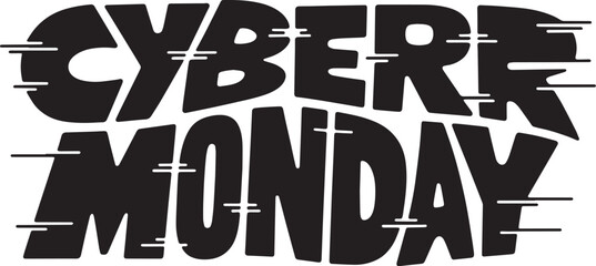 CYBER MONDAY Hand-drawn Style text Graphic black silhouette vector, Simple silhouette Design vector icon with Transparent background. A bold, stylized font text, Perfect for Sales Promotions