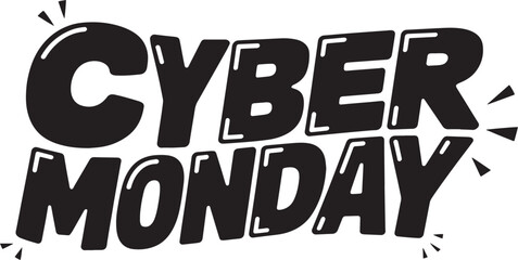 CYBER MONDAY Hand-drawn Style text Graphic black silhouette vector, Simple silhouette Design vector icon with Transparent background. A bold, stylized font text, Perfect for Sales Promotions