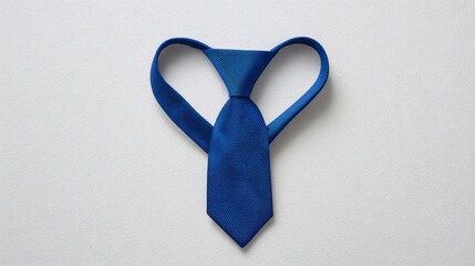 A vibrant blue tie is arranged on a clean, white surface, its fabric catching the light, emphasizing its formal elegance and simplicity.