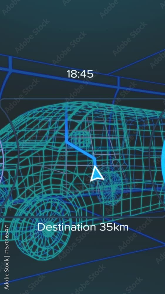 Poster animation of digital dashboard data processing over van icon in seamless pattern