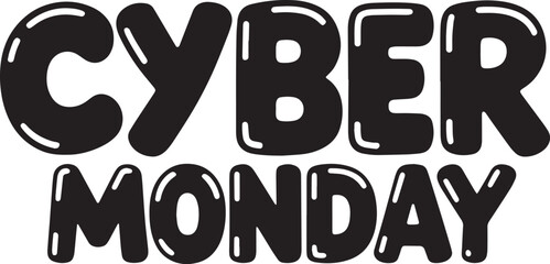 CYBER MONDAY Hand-drawn Style text Graphic black silhouette vector, Simple silhouette Design vector icon with Transparent background. A bold, stylized font text, Perfect for Sales Promotions