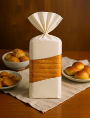 white bread bag on table with other bread