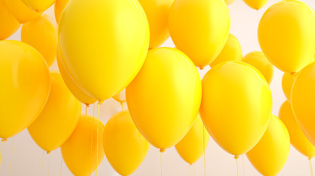Cluster of yellow balloons floating indoors.