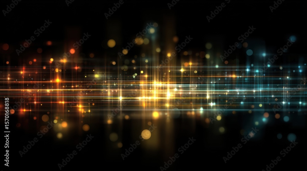 Poster bright streaks of light in varying colors form an abstract pattern against a dark background. the vi