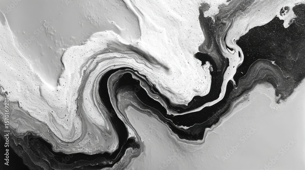 Aufkleber bold black and white paint merges to form unique swirling patterns, showcasing an abstract design th