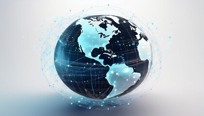 holographic globe rotating against a white background illustrating connections and data transfer for futuristic projects in global communication and technology