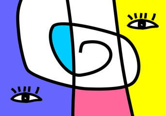 modern cubism illustration of abstract human faces merged into one composition.