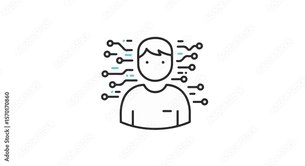 Poster digital illustration of a person with data circuits symbolizing innovation.