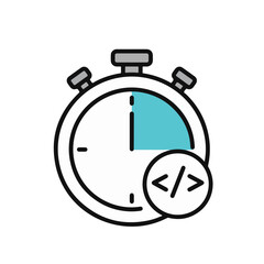 Stopwatch with code icon, indicating time management in programming.