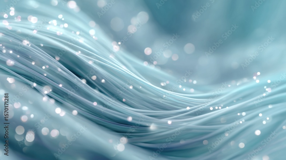 Poster delicate strands of blue material gently wave and twist, while tiny particles of light dance through