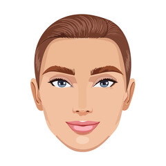 Cartoon woman portrait facing forward with short hair and blue eyes friendly expressive face for avatar or character art